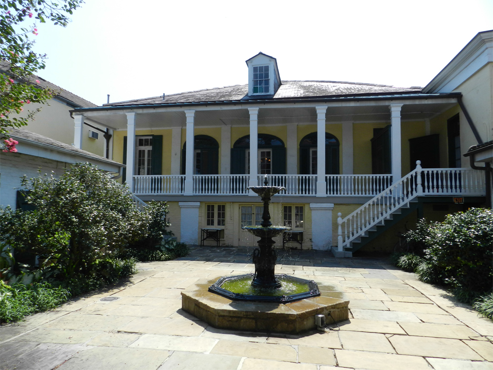 View of the porch from the courtyard. The shooting took place to the furthest right of the porch.