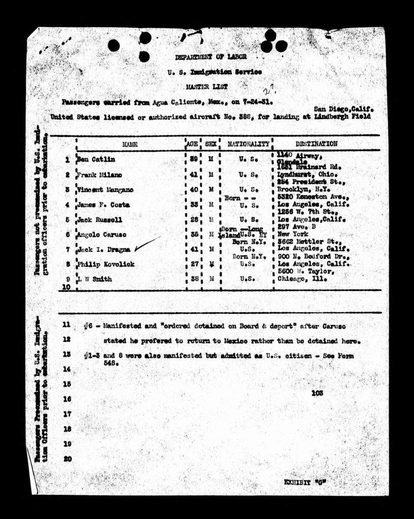 Flight Passenger List, 1932
