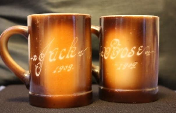Commemorative mugs for Jack and Rose’s second wedding anniversary